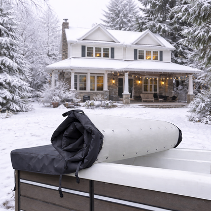 Rolling System for swim spa cover for quick access. Superior Heat Retention
Insulated foam core lid from The Cover Brothers.